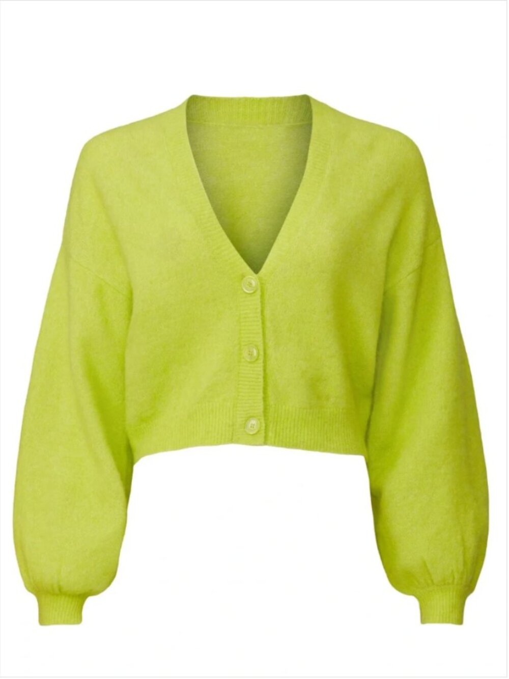 Baum und Pferndner Neon Lime V-Neck Wool blend Cropped Cardigan
